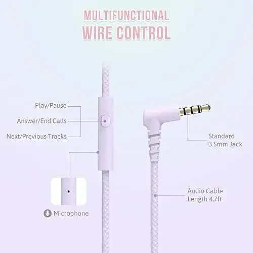 rockpapa L22 Проводные наушники для детей девочек мальчиков женщин с микрофоном, складные стереонаушники с кабелем 3,5 мм для школы класса Chromebook Компьютер Ноутбук Телефон Самолет (фиолетовый+бирюзовый) - 5