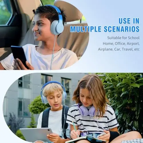 rockpapa L22 Wired Headphones for Kids Girls Boys Women with Microphone, Foldable 3.5mm Corded Headphones for School Chromebooks Tablet Laptop Airplane Gradient Blue - 6