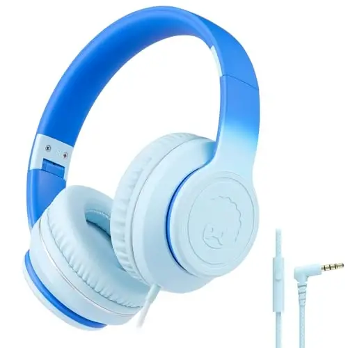 rockpapa L22 Wired Headphones for Kids Girls Boys Women with Microphone, Foldable 3.5mm Corded Headphones for School Chromebooks Tablet Laptop Airplane Gradient Blue - 1