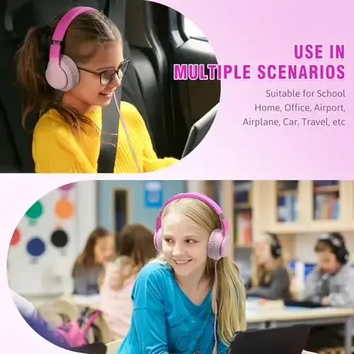 rockpapa L22 Wired Headphones for Kids Girls Boys Women with Microphone, Foldable 3.5mm Corded Headphones for School Chromebooks Tablet Laptop Airplane Gradient Pink - 6