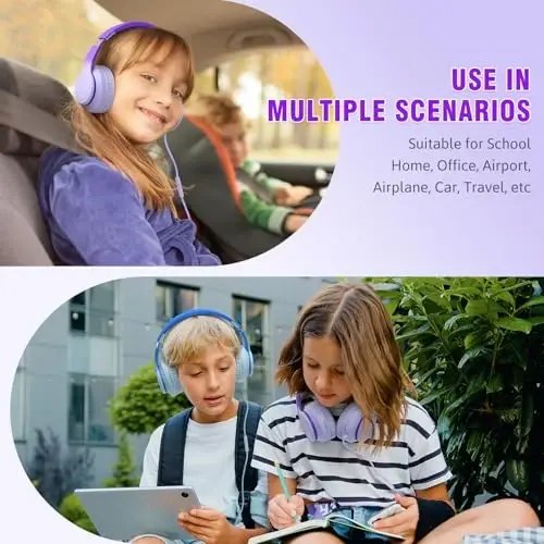 rockpapa L22 Wired Headphones for Kids Girls Boys Women with Microphone, Foldable 3.5mm Corded Headphones for School Chromebooks Tablet Laptop Airplane Gradient Purple - 6