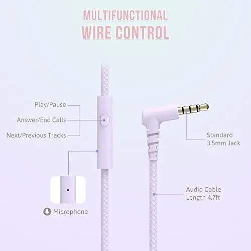 rockpapa L22 Wired Headphones for Kids Girls Boys Women with Microphone, Foldable Stereo 3.5mm Corded Headphones for School Classroom Chromebooks Computer Laptop Phone Airplane (Purple+Teal) - 5