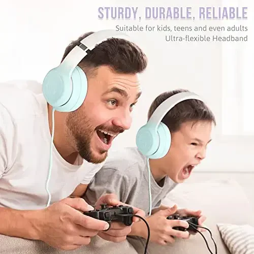 rockpapa L22 Wired Headphones for Kids Girls Boys Women with Microphone, Foldable Stereo 3.5mm Corded Headphones for School Classroom Chromebooks Computer Laptop Phone Airplane (Teal) - 6