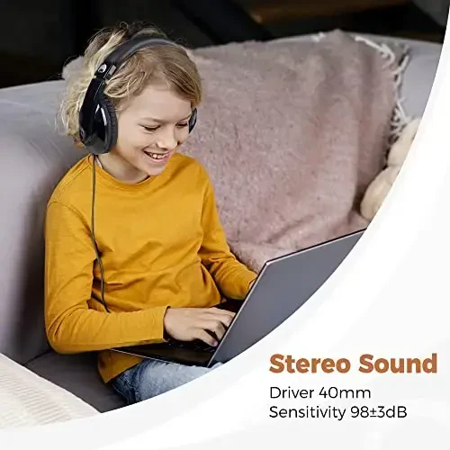 rockpapa Comfort Kids Headphones for School, Lightweight Childrens Boys Girls Teens Over-Ear Headphones Wired 3.5mm for CD DVD Player Tablet Phone Travel Black - 3