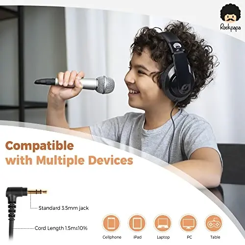 rockpapa Comfort Kids Headphones for School, Lightweight Childrens Boys Girls Teens Over-Ear Headphones Wired 3.5mm for CD DVD Player Tablet Phone Travel Black - 5
