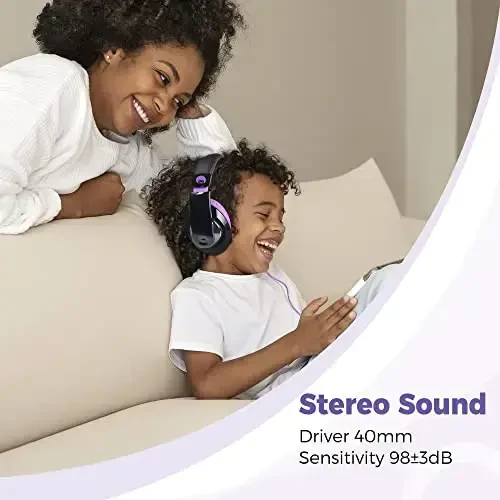 rockpapa Comfort Kids Headphones for School, Lightweight Childrens Boys Girls Teens Over-Ear Headphones Wired 3.5mm for CD DVD Player Tablet Phone Travel Black/Purple - 3