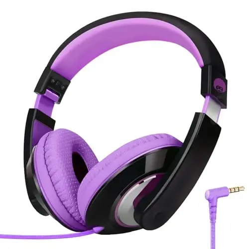 rockpapa Comfort Kids Headphones for School, Lightweight Childrens Boys Girls Teens Over-Ear Headphones Wired 3.5mm for CD DVD Player Tablet Phone Travel Black/Purple - ROCKPAPA