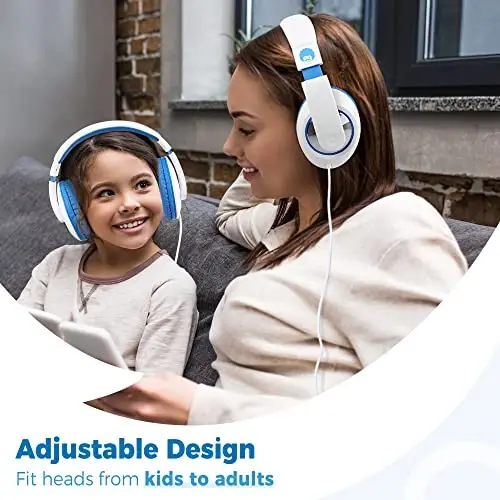 rockpapa Comfort Kids Headphones for School, Lightweight Childrens Boys Girls Teens Over-Ear Headphones Wired 3.5mm for CD DVD Player Tablet Phone Travel White/Blue - 4