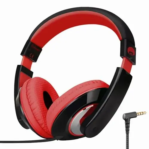 rockpapa Comfort Kids Headphones for School, Lightweight Childrens Boys Girls Teens Over-Ear Headphones Wired 3.5mm for CD DVD Player Tablet Phone Travel Black/Red - 1