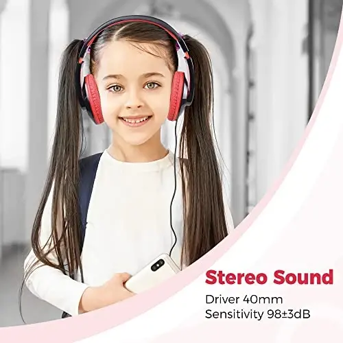 rockpapa Comfort Kids Headphones for School, Lightweight Childrens Boys Girls Teens Over-Ear Headphones Wired 3.5mm for CD DVD Player Tablet Phone Travel Black/Red - 3