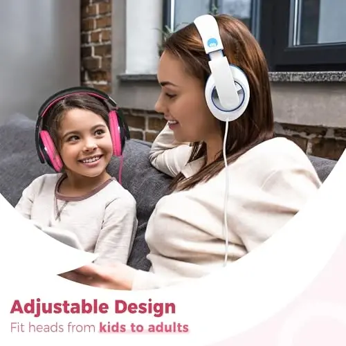 rockpapa Comfort Kids Headphones for School, Lightweight Foldable Portable Childs Boys Girls Teens Headphones Wired 3.5mm with 4.9ft Cord for Travel Airplane Tablet Phone Pad Laptop Black/Pink - 4