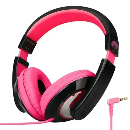 rockpapa Comfort Kids Headphones for School, Lightweight Childrens Boys Girls Teens Over-Ear Headphones Wired 3.5mm for CD DVD Player Tablet Phone Travel Black/Pink 