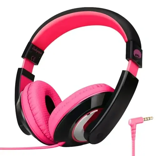 rockpapa Comfort Kids Headphones for School, Lightweight Childrens Boys Girls Teens Over-Ear Headphones Wired 3.5mm for CD DVD Player Tablet Phone Travel Black/Pink - 1