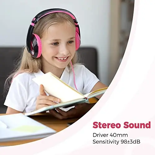 rockpapa Comfort Kids Headphones for School, Lightweight Childrens Boys Girls Teens Over-Ear Headphones Wired 3.5mm for CD DVD Player Tablet Phone Travel Black/Pink - 3