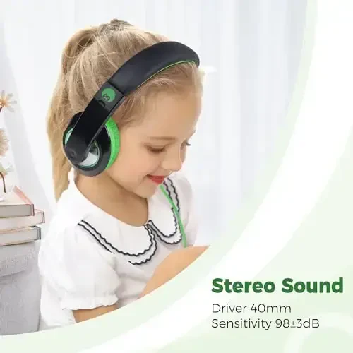 rockpapa Comfort Kids Headphones for School, Lightweight Childrens Boys Girls Teens Over-Ear Headphones Wired 3.5mm for CD DVD Player Tablet Phone Travel Black/Green+Black/Red - 3