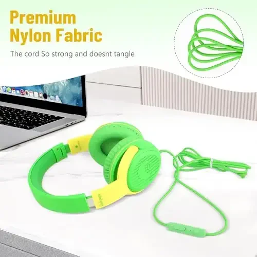 rockpapa Share 1 Kids Headphones Wired with Microphone & Share Port, 85dB/94dB Volume Limited, Cute Foldable Student Child Boys Girls Headphones for School/Travel Green/Yellow+Blue/Orange - 5
