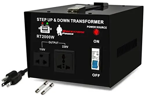 ROCKSTONE POWER 2000 Watt Voltage Converter Transformer - Heavy Duty Step Up/Down AC 110V/120V/220V/240V Power Converter - Circuit Breaker Protection – DC 5V USB Port - CE Certified [3-Year Warranty] - ROCKSTONE POWER