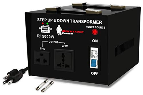 ROCKSTONE POWER 5000 Watt Voltage Converter Transformer - Heavy Duty Step Up/Down AC 110V/120V/220V/240V Power Converter - Circuit Breaker Protection – DC 5V USB Port - CE Certified [3-Year Warranty] - 1