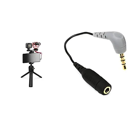 Rode VideoMicro Vlogger Kit for Mobile Phones (3.5mm connection) and SC4 3.5mm TRS to TRRS Microphone Cable Adaptor Bundle, Black - 1
