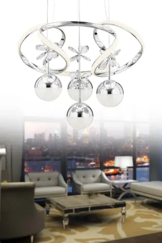 Rodin 3 Renk Gümüş Sarkıt Led Modern Ledli Avize-Lacivert 