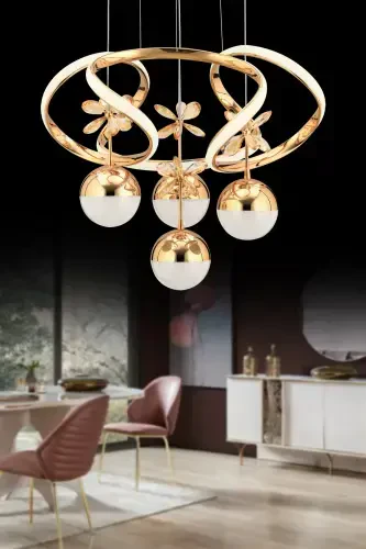 Rodin 4-lü Gold Sarkıt Beyaz Power Led Taşlı Ledli Avize-Gold 4-lü - 2