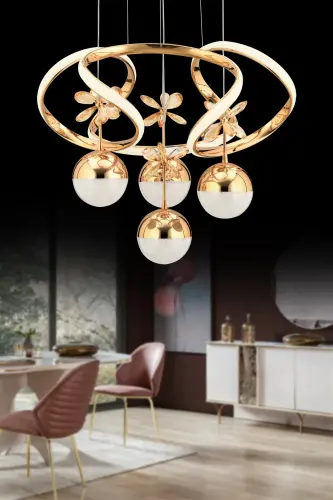 Rodin 4-way Gold Pendant White Power Led Stone Detailed Led Chandelier-Gold 4-way 
