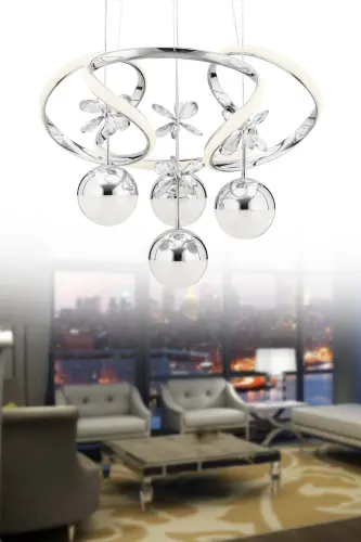 Rodin Power Gümüş Beyaz Power Ledli Sarkıt Modern Lüx Led Avize-Gri 