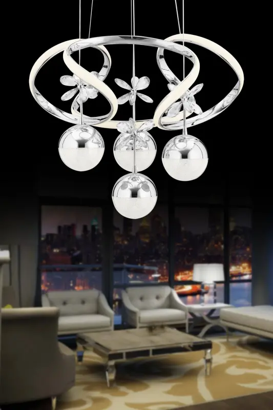 Rodin Power Gümüş Beyaz Power Ledli Sarkıt Modern Lüx Led Avize - Gri00 - 3