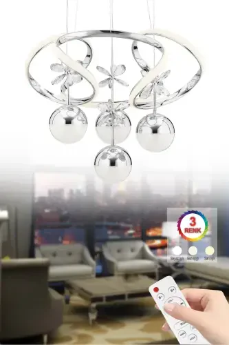 Rodin Remote Controlled 4-Piece Silver Pendant 3 Color Led Modern Led Chandelier-Beige - 1
