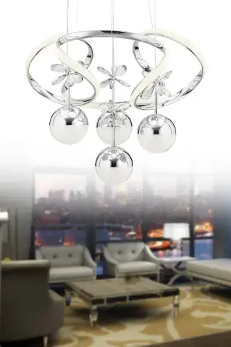 Rodin'li 4'li Kumush Oq Power Ledli Osma Led Qandil-Kulrang - 1