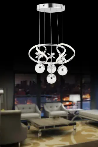 Rodin'li 4'li Kumush Oq Power Ledli Osma Led Qandil-Kulrang - 3