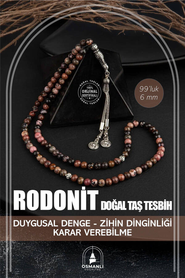 Rodonit Doğal Taş Tesbih 99luk - 6mm - 1