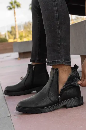 RODRİGUEZ Garantili Fermuarlı Kürklü Soğuk Geçirmez Erkek Bot-Siyah PARLAK - 3
