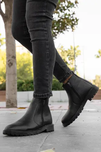 RODRİGUEZ Garantili Fermuarlı Kürklü Soğuk Geçirmez Erkek Bot-Siyah PARLAK - 5