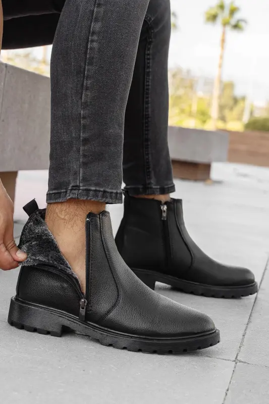 RODRİGUEZ Garantili Fermuarlı Kürklü Soğuk Geçirmez Erkek Bot-Siyah PARLAK - BY OXFORD