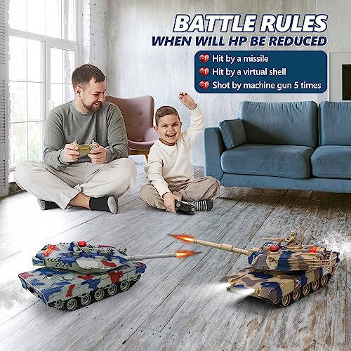 ROGALALY RC Tank Set, 1/24 Scale RC Army Battle Tanks with Life Indicators and Spray, 35 Mins Playtime Remote Control Military Toys, Set of 2 RC Vehicles for Kids and Adults - 2