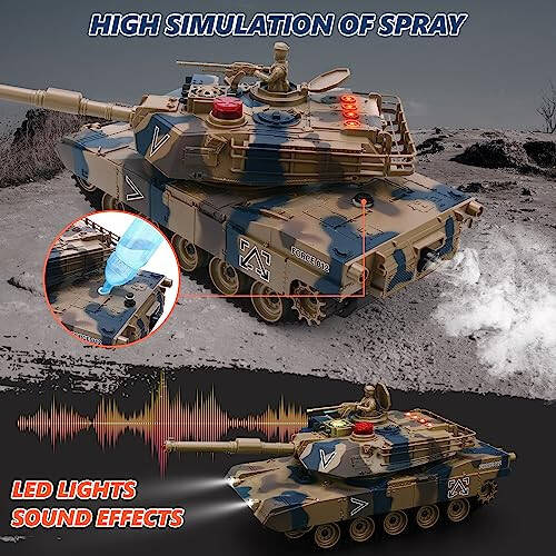 ROGALALY RC Tank Set, 1/24 Scale RC Army Battle Tanks with Life Indicators and Spray, 35 Mins Playtime Remote Control Military Toys, Set of 2 RC Vehicles for Kids and Adults - 4