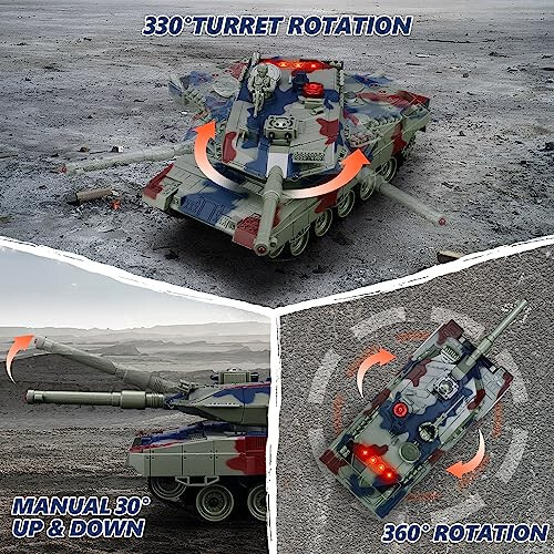 ROGALALY RC Tank Seti, 1/24 Ölçekli RC Ordu Savaş Tankları Canlı Göstergeler ve Sprey ile, 35 Dakika Oynanabilirlik Uzaktan Kumandalı Askeri Oyuncaklar, Çocuklar ve Yetişkinler için 2 RC Araç Seti - 3