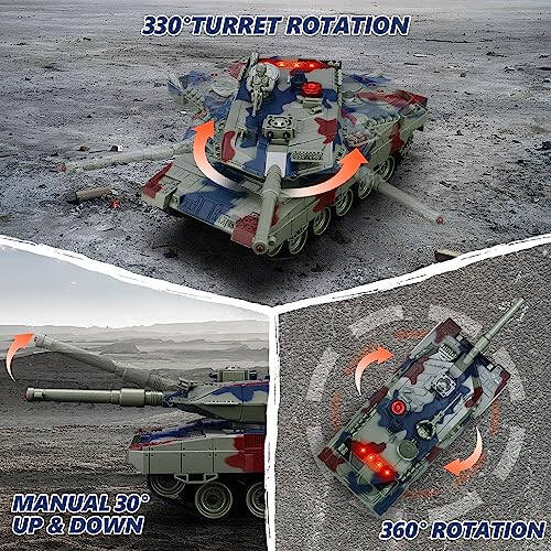 ROGALALY RC Tank Seti, 1/24 Ölçekli RC Ordu Savaş Tankları Canlı Göstergeler ve Sprey ile, 35 Dakika Oynanabilirlik Uzaktan Kumandalı Askeri Oyuncaklar, Çocuklar ve Yetişkinler için 2 RC Araç Seti - 3