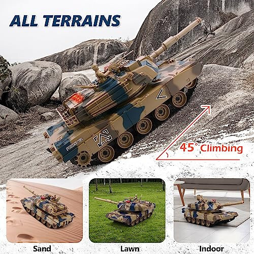 ROGALALY RC Tank Seti, 1/24 Ölçekli RC Ordu Savaş Tankları Canlı Göstergeler ve Sprey ile, 35 Dakika Oynanabilirlik Uzaktan Kumandalı Askeri Oyuncaklar, Çocuklar ve Yetişkinler için 2 RC Araç Seti - 5