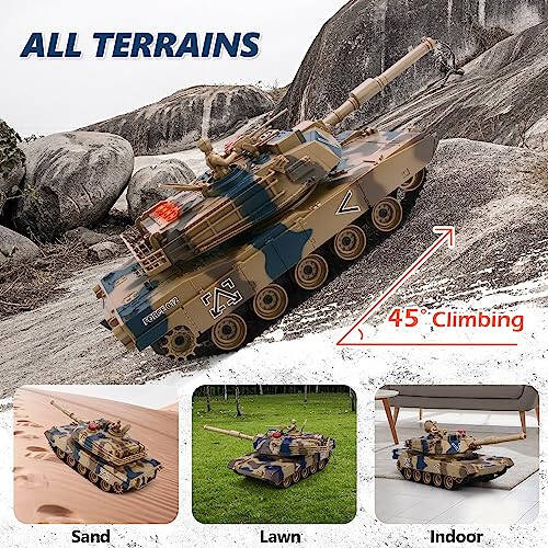 ROGALALY RC Tank Seti, 1/24 Ölçekli RC Ordu Savaş Tankları Canlı Göstergeler ve Sprey ile, 35 Dakika Oynanabilirlik Uzaktan Kumandalı Askeri Oyuncaklar, Çocuklar ve Yetişkinler için 2 RC Araç Seti - 5