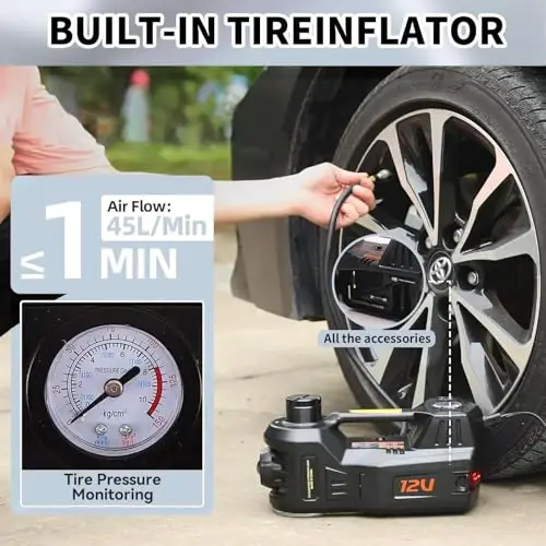ROGTZ Electric Hydraulic Car Jack Kit 5 Ton 12V Portable Lift Range 17.7 Inch with Impact Wrench and Tire Inflator Pump for SUV Sedan Truck Car Repair Floor Jack for Vehicle Tire Change with LED Light - 4