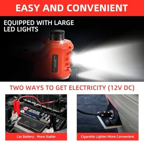 ROGTZ Electric Hydraulic Car Jack Kit 5 Ton 12V Portable Lift Range 17.7 Inch with Impact Wrench and Tire Inflator Pump for SUV Sedan Truck Car Repair Floor Jack for Vehicle Tire Change with LED Light - 6