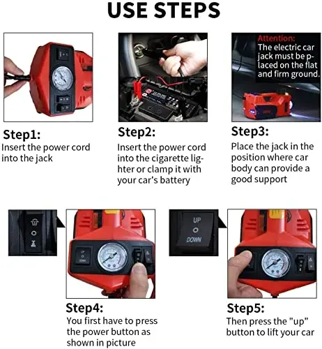 ROGTZ Electric Hydraulic Car Jack Kit 5 Ton 12V Portable Lift Range 17.7 Inch with Tire Inflator Pump for SUV Sedan Truck Car Repair Floor Jack for Vehicle Tire Change with LED Light Jack Only - 6