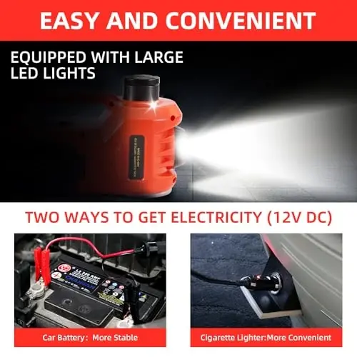 ROGTZ Elektr gidravlik avtomobil krani 5 tonna 12V Portativ ko'tarish diapazoni 17,7 dyuym SUV Sedan Yuk mashinasi uchun Shinalarni shishiruvchi nasos bilan Avtomobil ta'mirlash uchun pol krani LED yoritgichli transport vositasi shinalarini almashtirish uchun faqat kran - 4