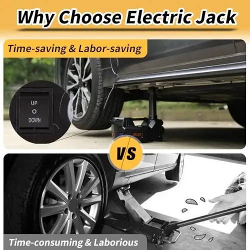 ROGTZ Elektrik gidravlik avtomobil jeki to'plami 5 tonna 12V Portativ ko'tarish diapazoni 17,7 dyuym, zarba kaliti va shinalarni shishirish pompasi bilan SUV Sedan Yuk mashinasi uchun avtomobil ta'mirlash zamin jeki transport vositasi shinalarini LED yoritgich bilan almashtirish uchun - 3