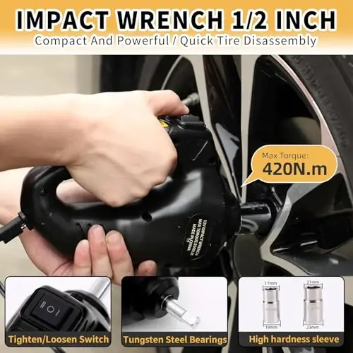 ROGTZ Elektrik gidravlik avtomobil jeki to'plami 5 tonna 12V Portativ ko'tarish diapazoni 17,7 dyuym, zarba kaliti va shinalarni shishirish pompasi bilan SUV Sedan Yuk mashinasi uchun avtomobil ta'mirlash zamin jeki transport vositasi shinalarini LED yoritgich bilan almashtirish uchun - 4