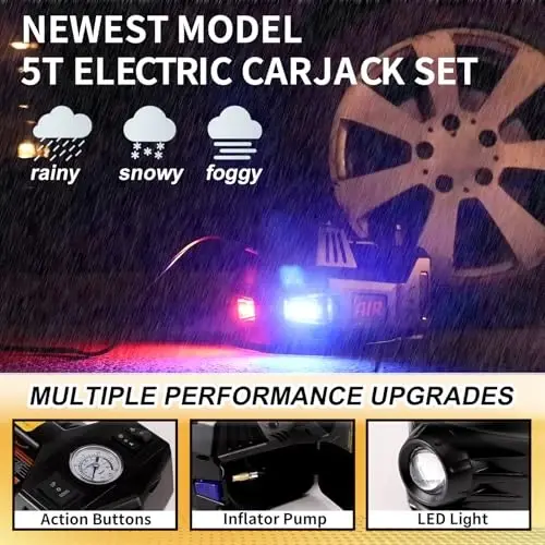 ROGTZ Elektrik gidravlik avtomobil jeki to'plami 5 tonna 12V Portativ ko'tarish diapazoni 17,7 dyuym, zarba kaliti va shinalarni shishirish pompasi bilan SUV Sedan Yuk mashinasi uchun avtomobil ta'mirlash zamin jeki transport vositasi shinalarini LED yoritgich bilan almashtirish uchun - 6