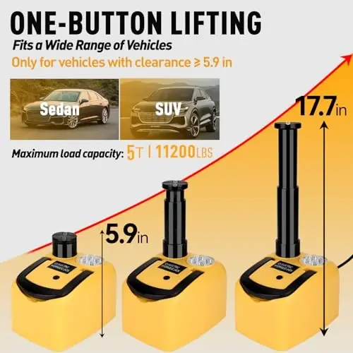 ROGTZ Elektrikli Hidrolik Araba Kriko Kiti 5 Ton 12V Ultra Taşınabilir Otomatik Araç Kaldırma, SUV Sedan Kamyon Tamiri için 17.7 İnç Menzilli, LED'li Lastik Değişimi için Zemin Krikosu, Kolay Saklama için Hafif - ROGTZ (1)