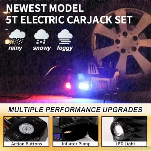 ROGTZ Electric Hydraulic Car Jack Kit 5 Ton 12V Portable Lift Range 17.7 Inch with Impact Wrench and Tire Inflator Pump for SUV Sedan Truck Car Repair Floor Jack for Vehicle Tire Change with LED Light - 6